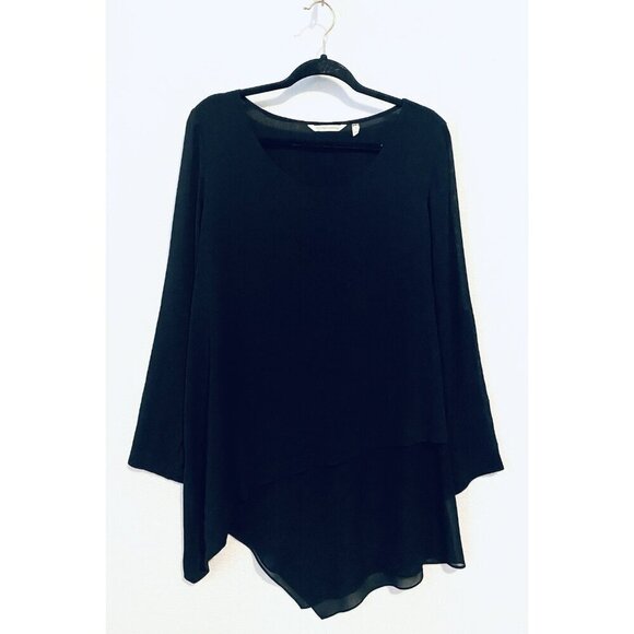 Soft Surroundings Top Womens Large Black Layered Chiffon Asymmetrical Hem Boho - Picture 1 of 8